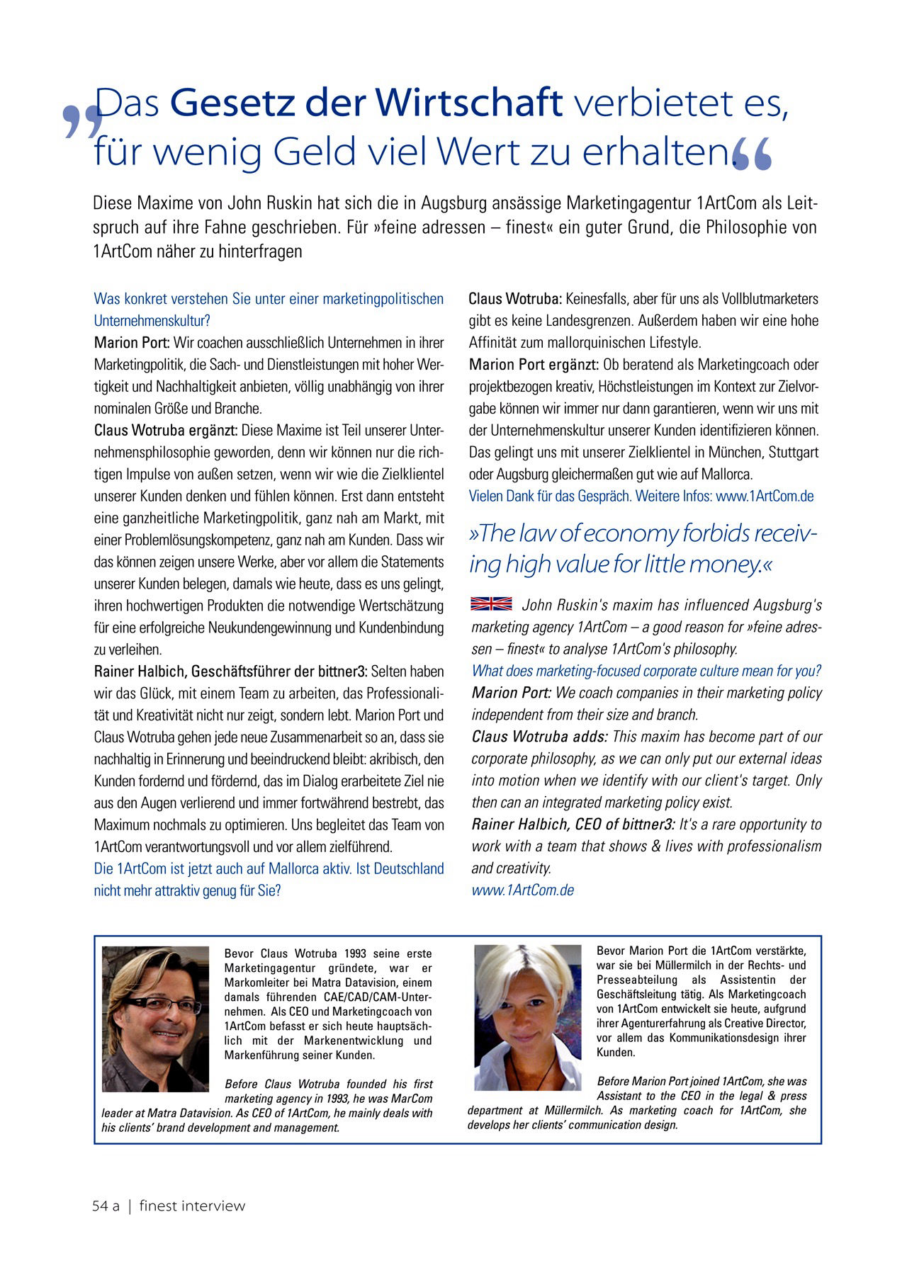 1ArtCom Interview in »feine adressen – finest«